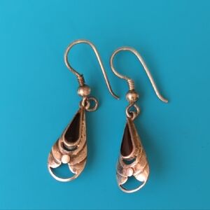 Vintage Sterling Silver and Black Teardrop Earrings